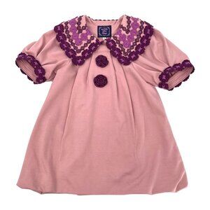 Anna Sui Purple Pink Embroidered Puff Sleeve Dress | Girls OS